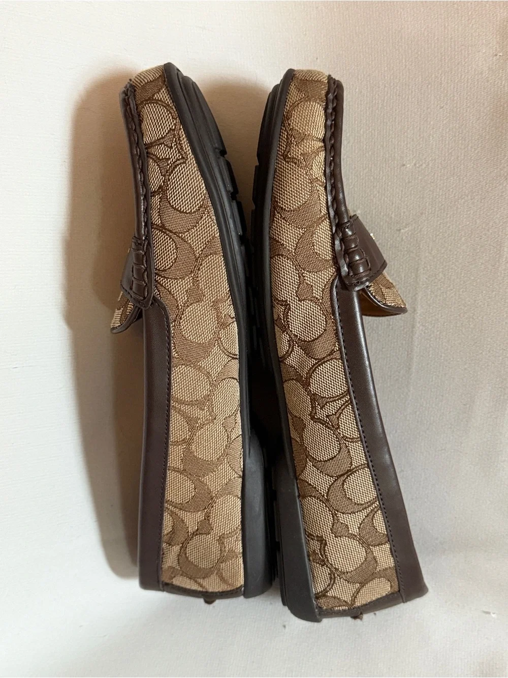 Coach Odette Signature Jacquard Driver Loafers Size 9.5B Brown Tan